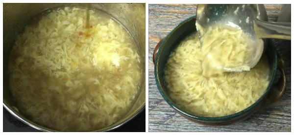 Egg Drop Soup (sesame oil and laddle soup)